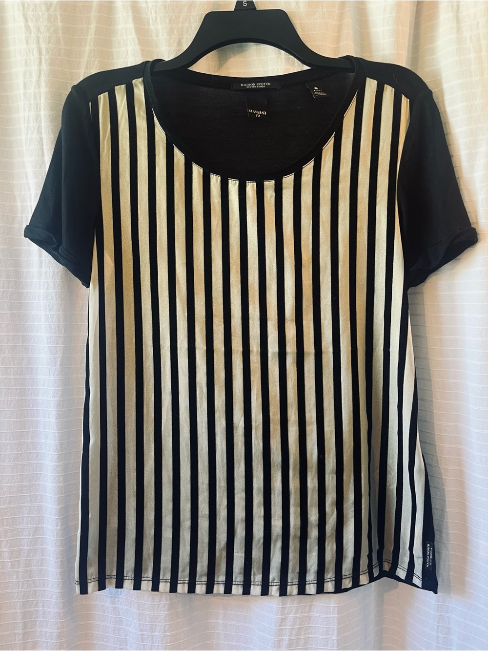 Scotch & Soda Black and Cream Vertical Stripe Short-Sleeve Top
